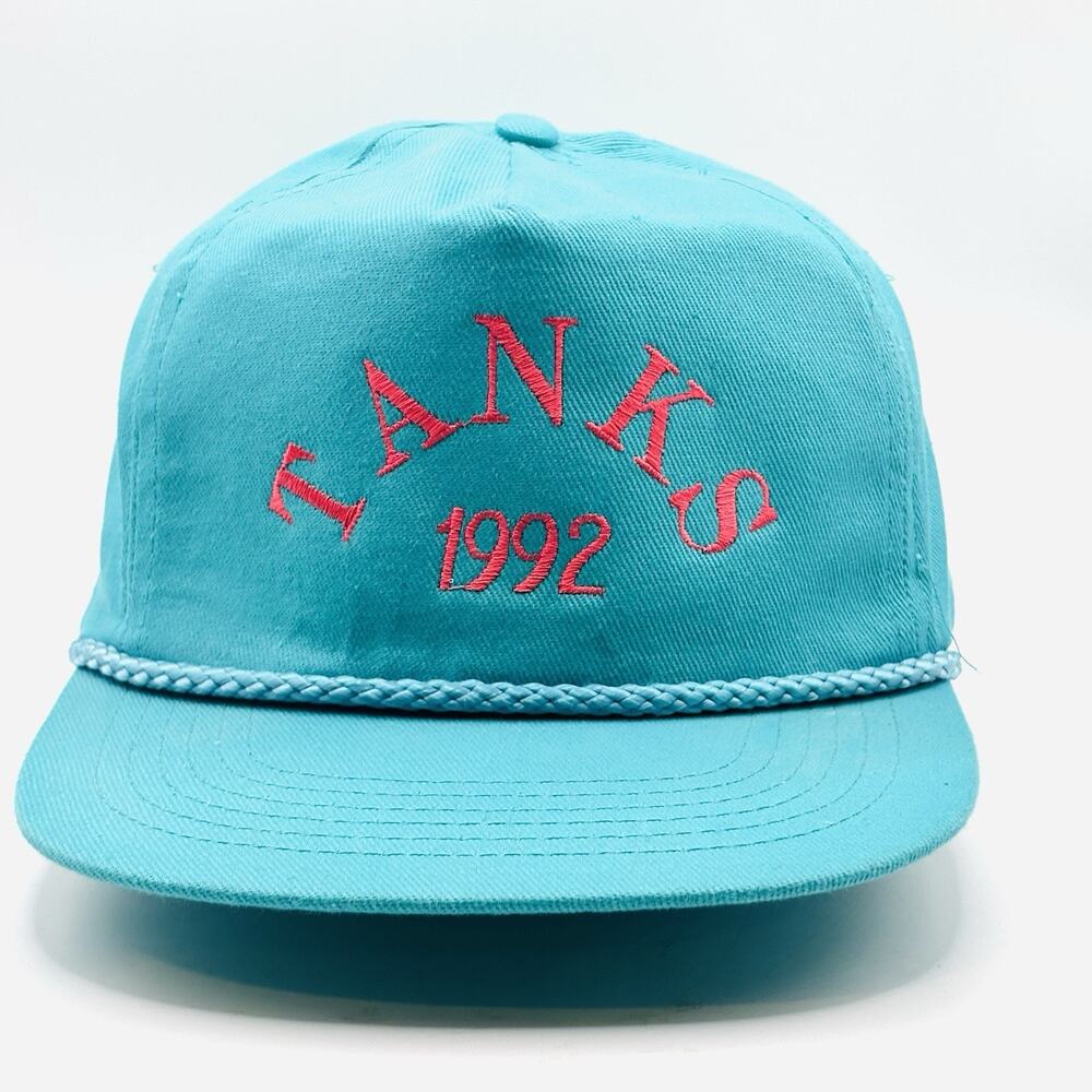 Vintage 90s SnapBack Hat Cap TANKS 92 Script Light Blue One Size Vtg